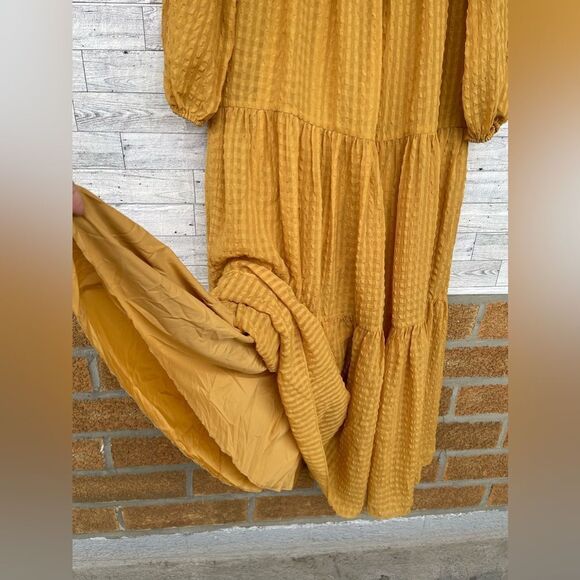 Rachel Parcell Mustard Yellow Ruffled Tiered Long Sleeve Maxi Dress Textured - Picture 8 of 15